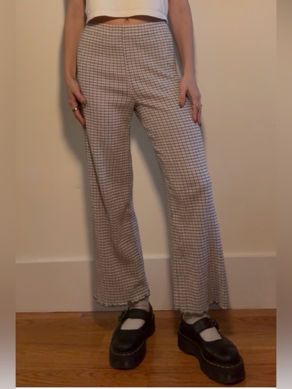 Aritzia Wilfred Gingham Checked Seersucker Wide Leg Verona Pant Purple White XS